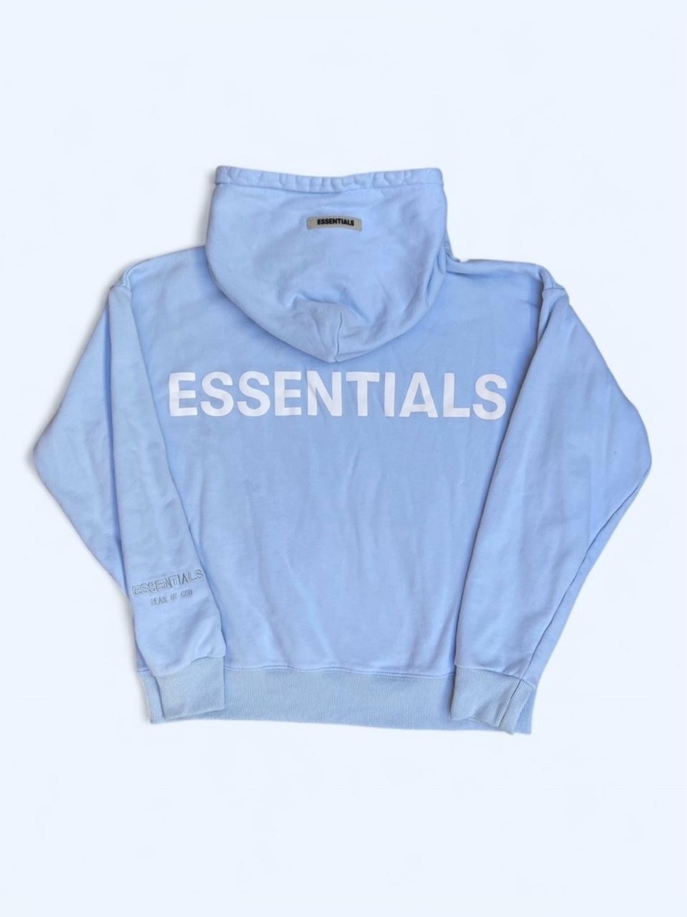 Fear of God ESSENTIALS Men's Light Blue embroidered Logo Hoodie Sweatshirt S